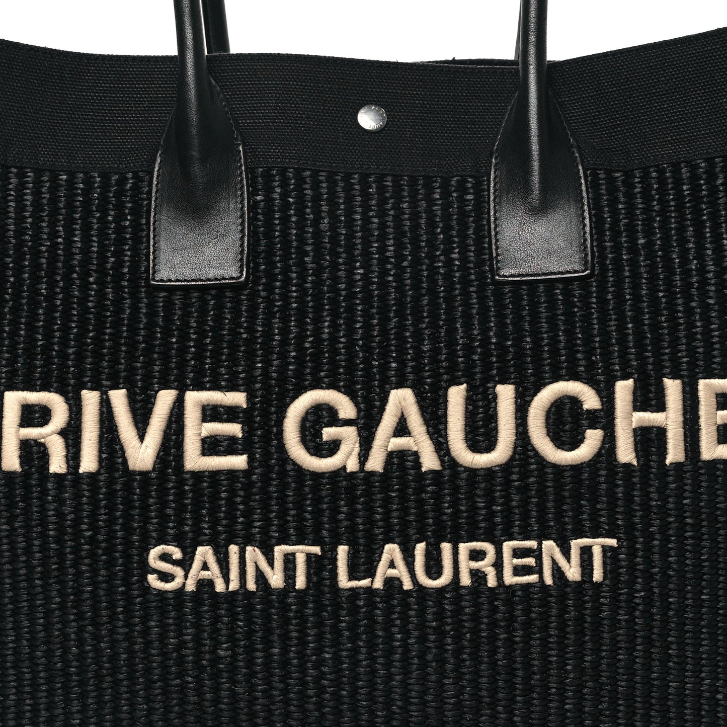 Raffia Linen Calfskin Rive Gauche Tote Black