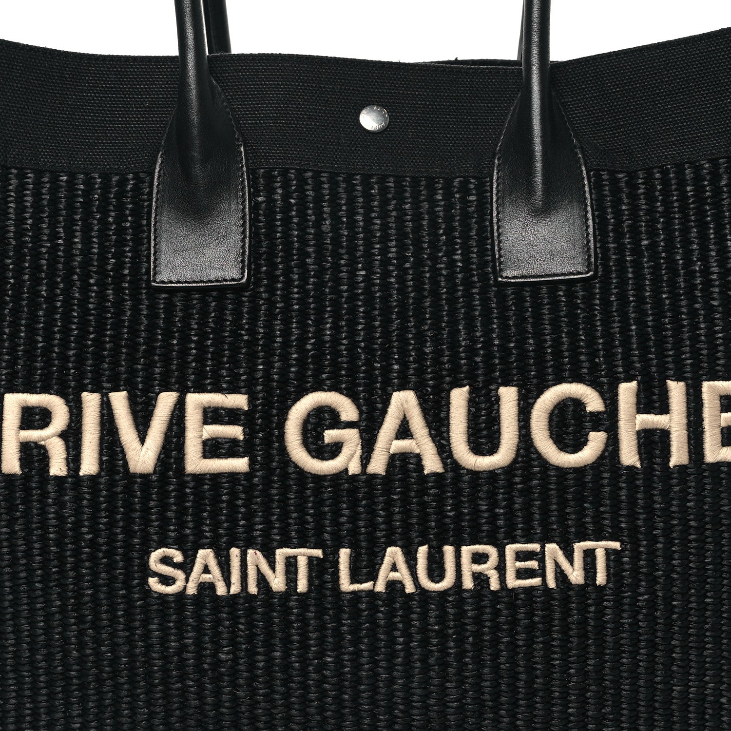 Saint Laurent Raffia Linen Calfskin Rive Gauche Tote Black 7 of 13