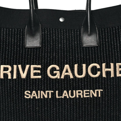 Saint Laurent Raffia Linen Calfskin Rive Gauche Tote Black 7 of 13