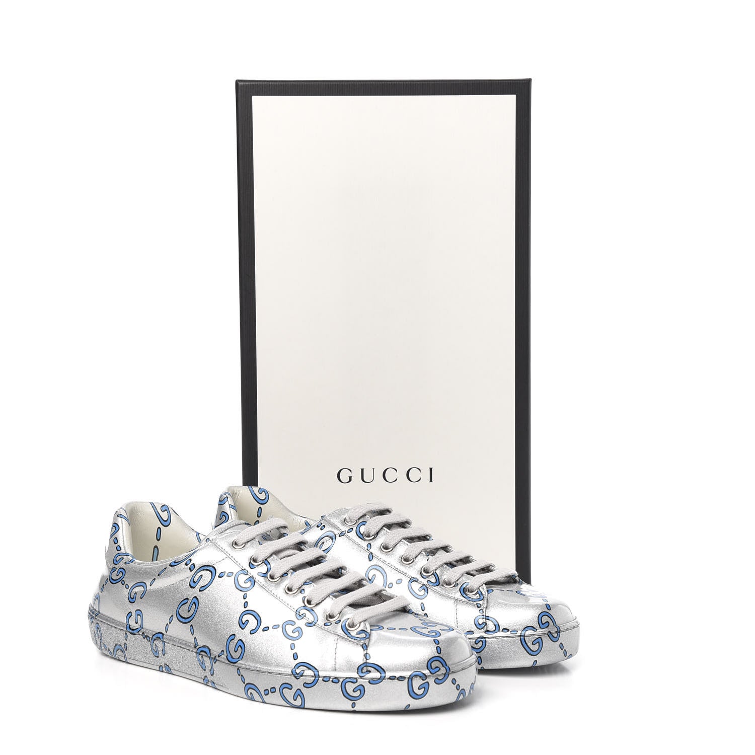 Gucci Miro Rubber Wax GucciGhost Print Mens New Ace Sneakers 7 Silver 9 of 9