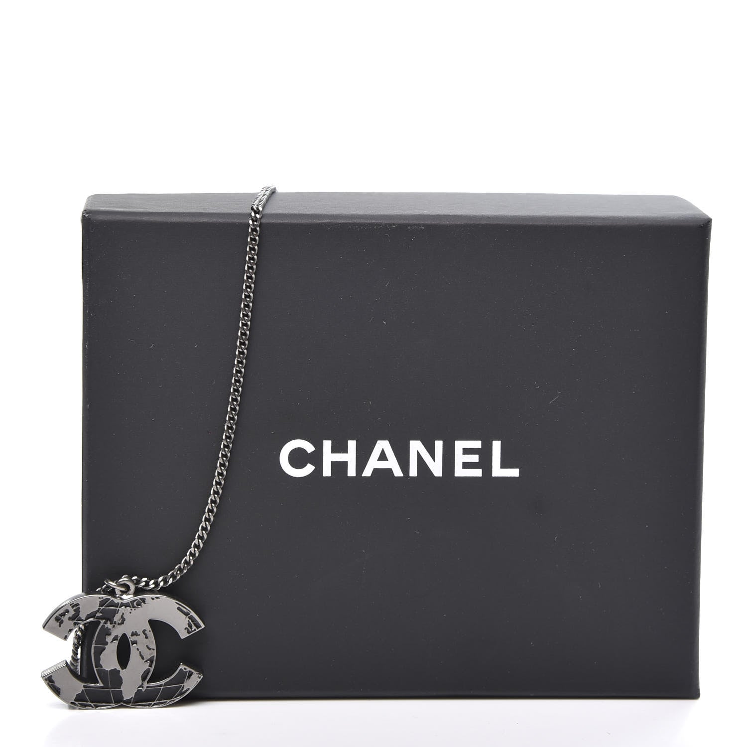 Chanel Ruthenium Globe CC Pendant Necklace Dark Silver 5 of 5