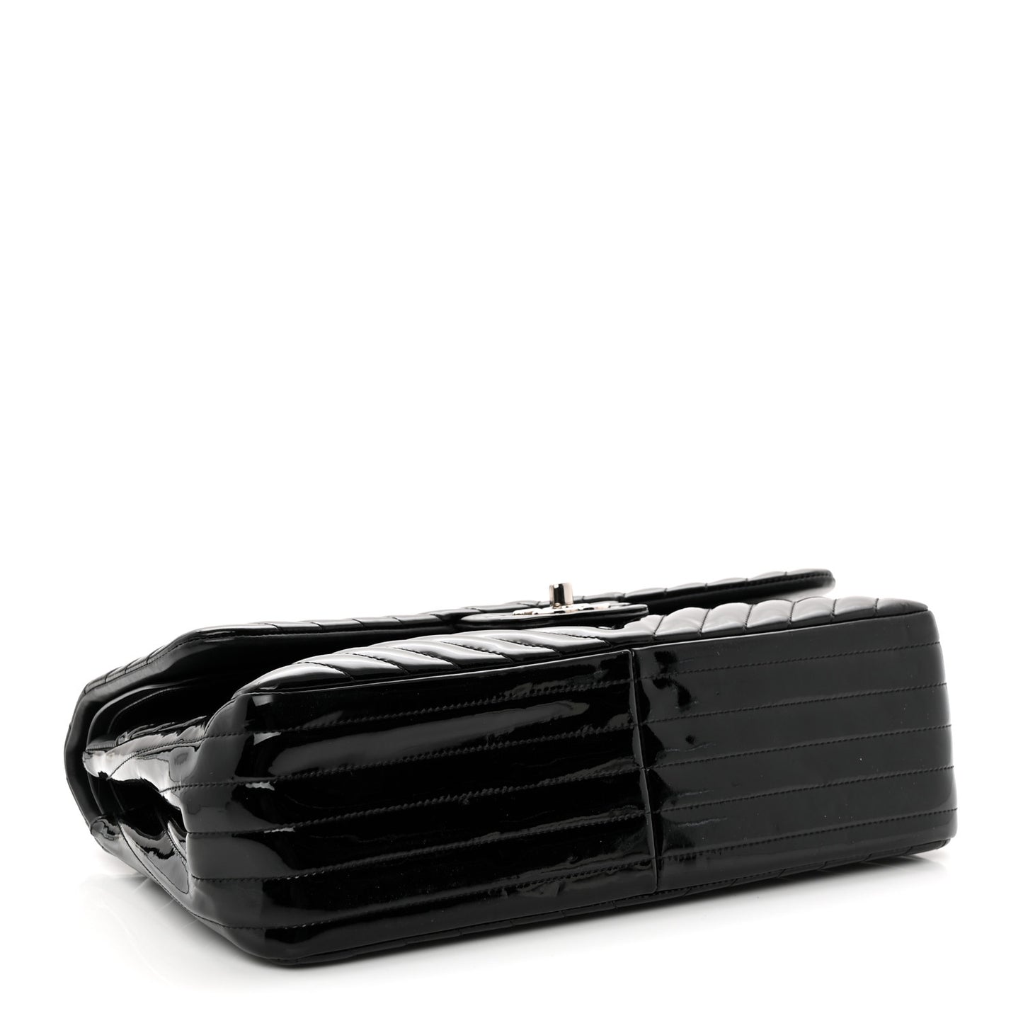 Patent Chevron Quilted Jumbo Double Flap Black