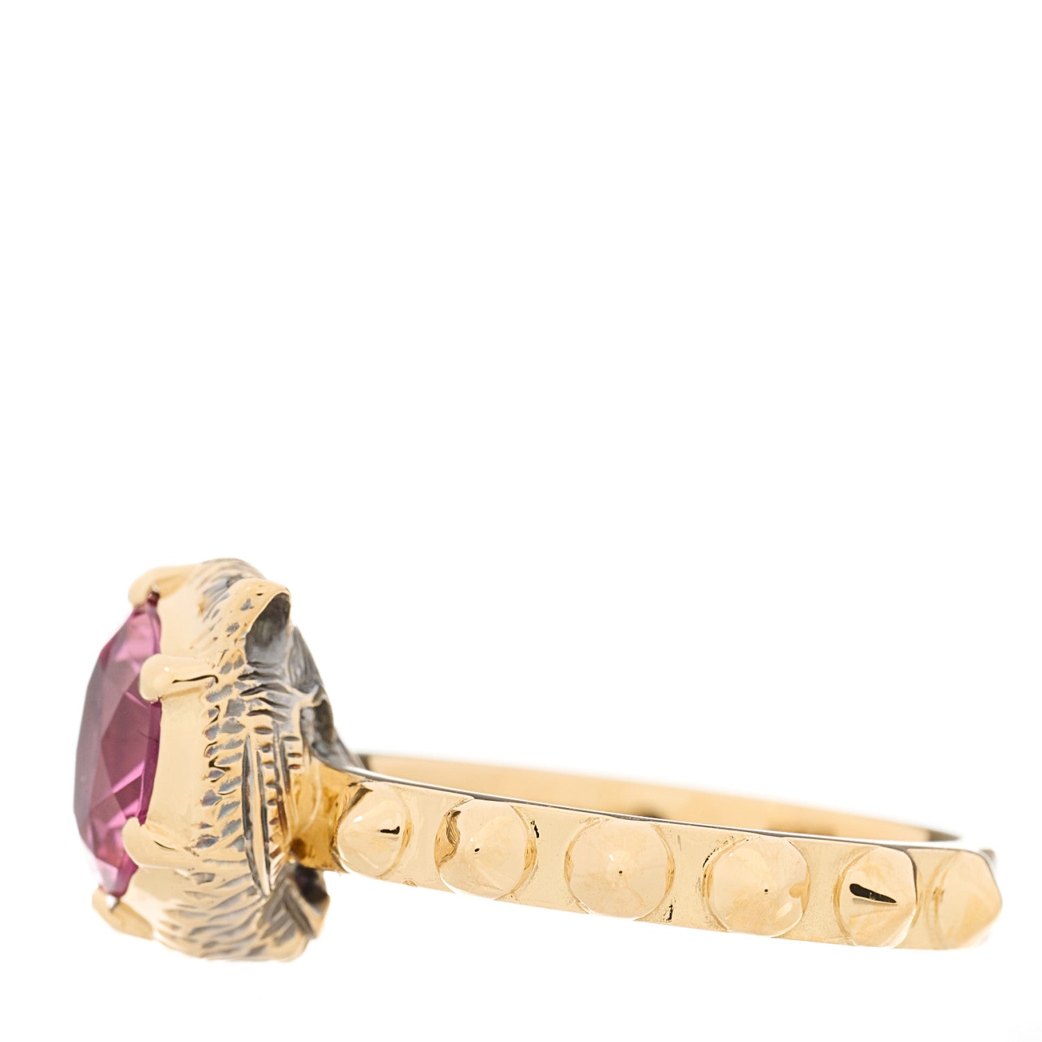 Gucci 18K Yellow Gold Pink Tourmaline Le Marché Des Merveilles Feline Ring 49 4.75 4 of 8