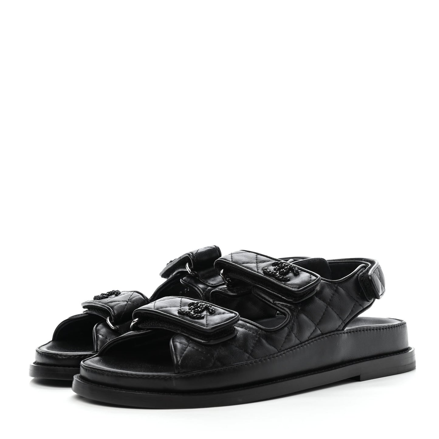 Lambskin Quilted Velcro Dad Sandals 37 So Black