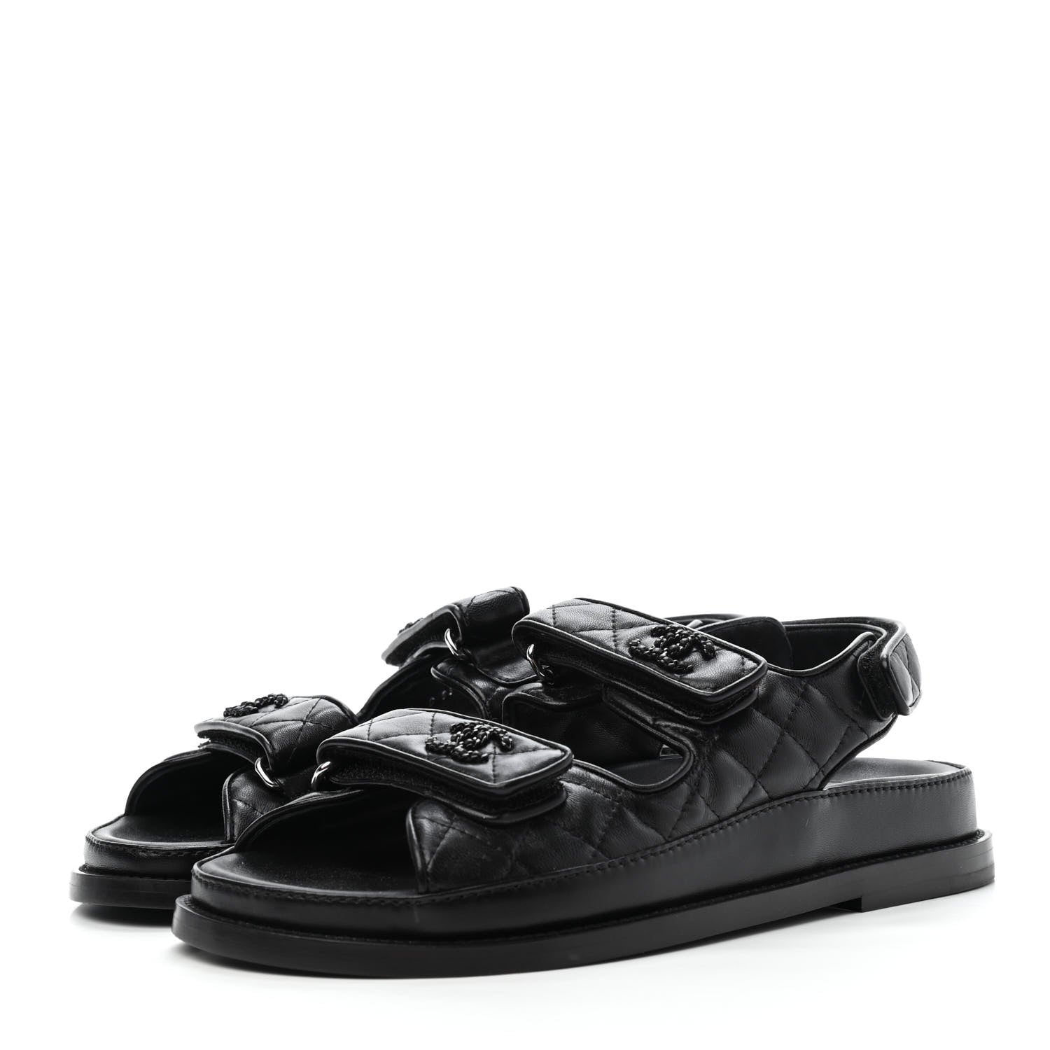 Chanel Lambskin Quilted Velcro Dad Sandals 37 So Black 3 of 4