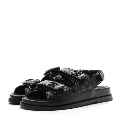 Chanel Lambskin Quilted Velcro Dad Sandals 37 So Black 3 of 4
