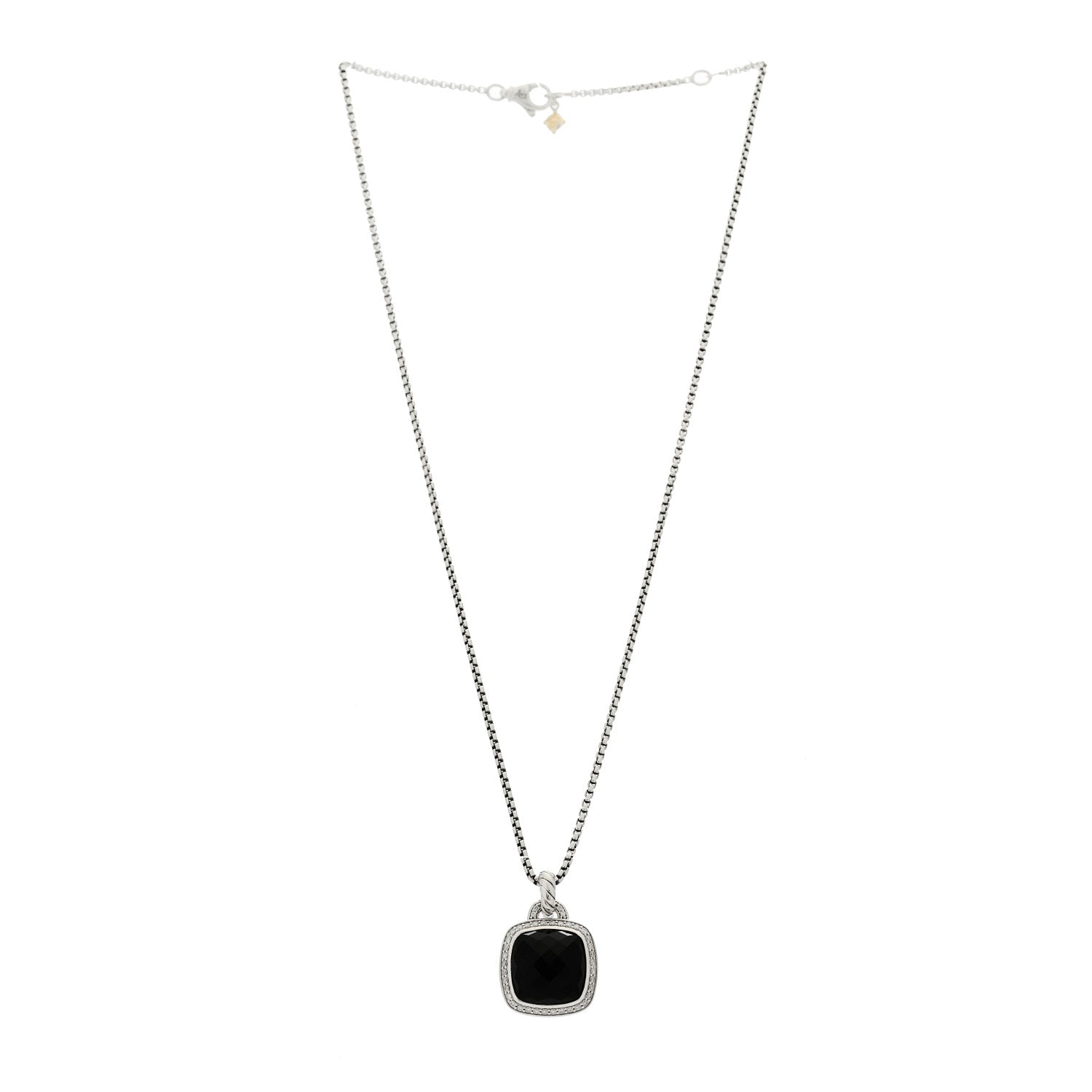 David Yurman Sterling Silver 14K Yellow Gold Diamond Black Onyx 14mm Albion Pendant Necklace 3 of 5