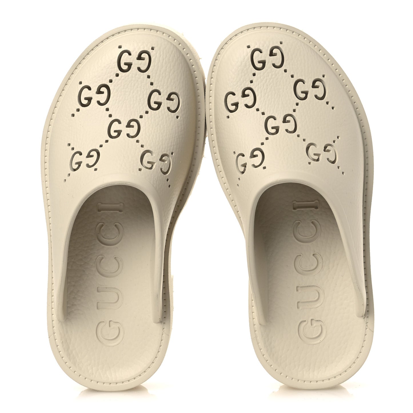 Rubber GG Monogram Perforated Elea Platform 55mm Lug Sole Sandals 35 Mystic White