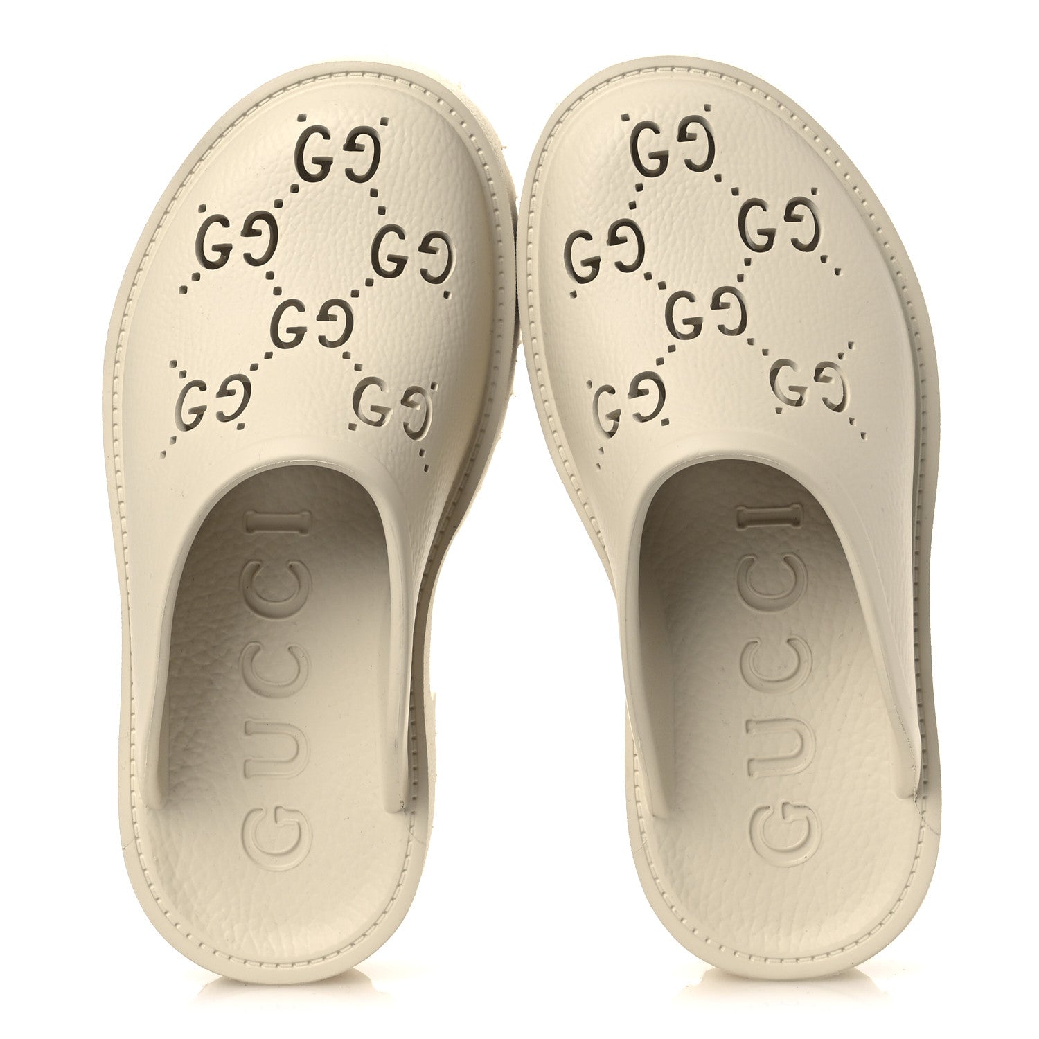 Gucci Rubber GG Monogram Perforated Elea Platform 55mm Lug Sole Sandals 35 Mystic White 2 of 10
