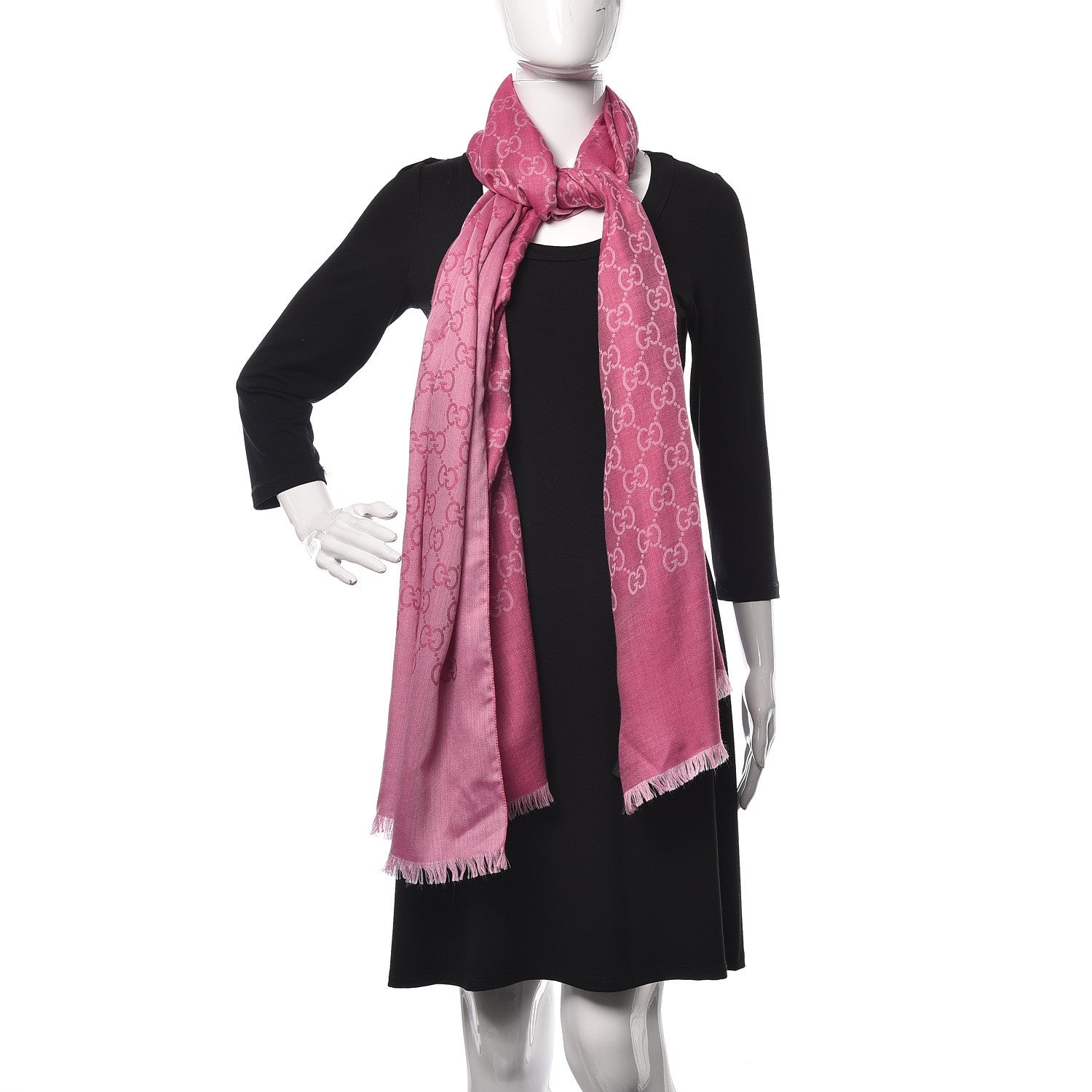 Gucci Wool Silk GG Jacquard Shawl Pink 2 of 4