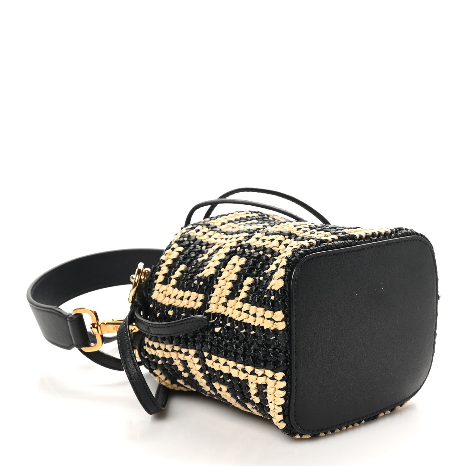 Fendi Raffia Vitello Seta F is Fendi FF Woven Mini Mon Tresor Bucket Bag Black Natural 4 of 10