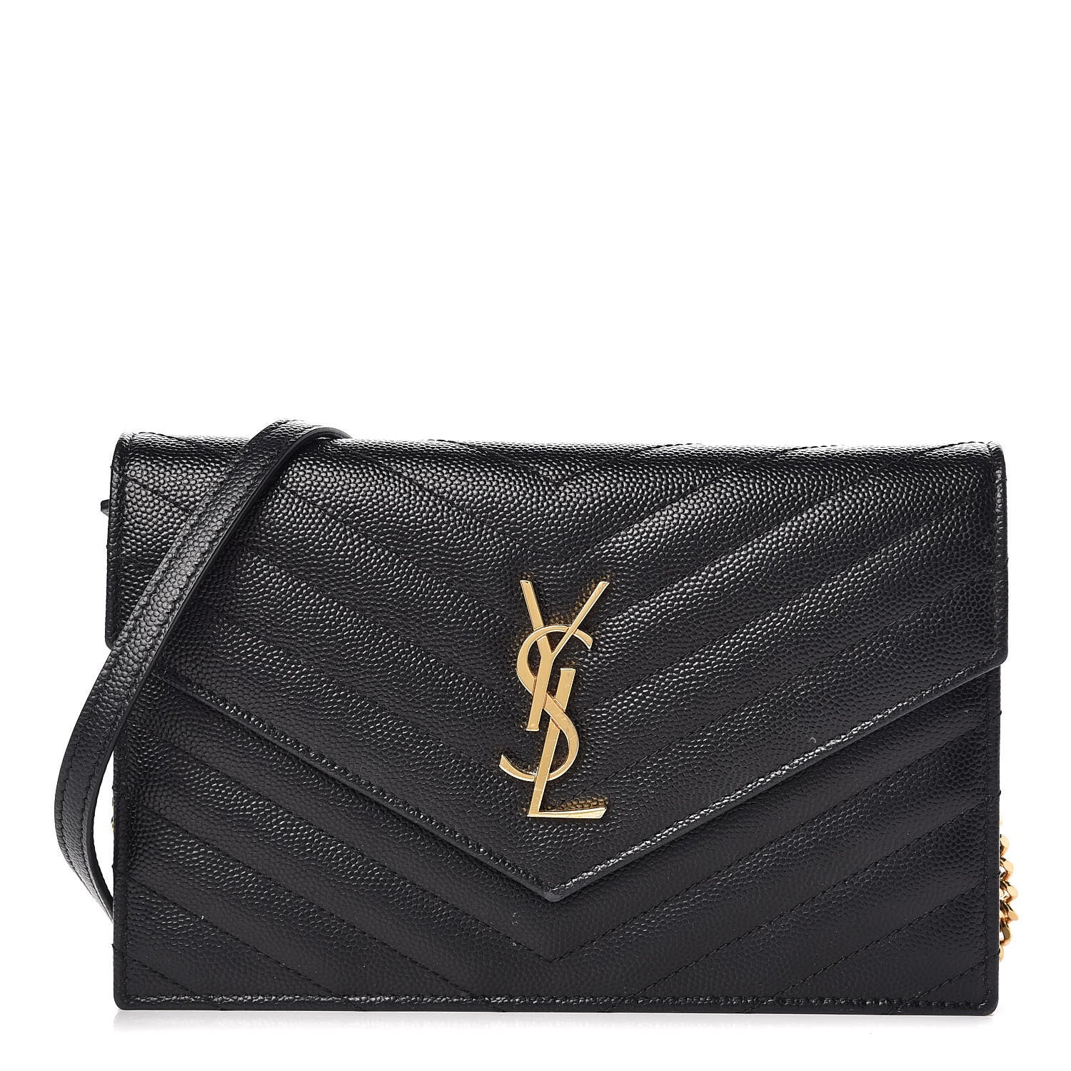 Saint Laurent Grain De Poudre Matelasse Chevron Monogram Envelope Chain Wallet Black 1 of 7