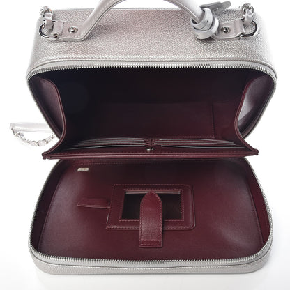 Chanel Metallic Caviar Quilted Large CC Filigree Vanity Case Silver 6 of 9