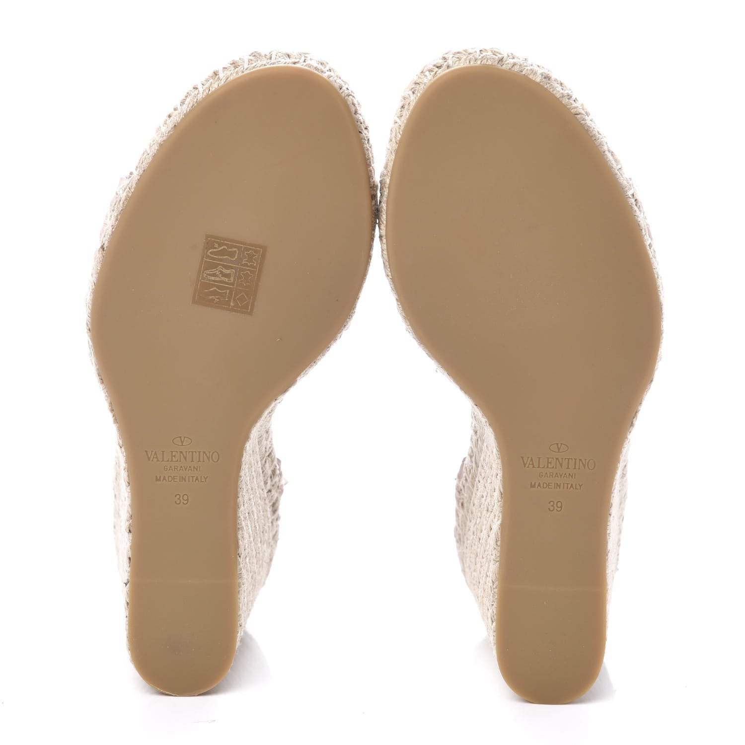 Valentino Garavani Grained Calfskin Rockstud Ankle Strap Espadrille 15/105mm Wedge Sandals 39 Rose Quartz Natural 5 of 9
