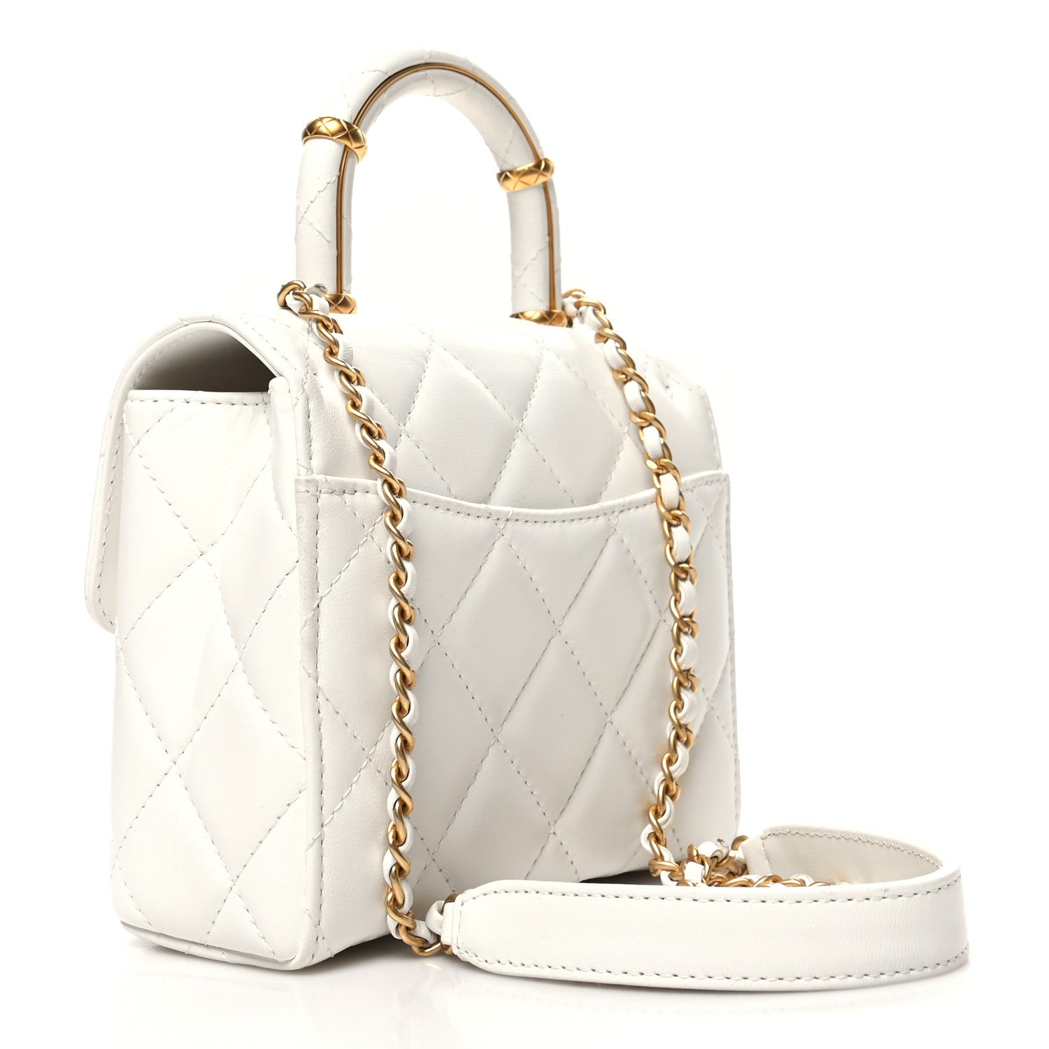 Chanel Lambskin Handle Crush Top Handle Flap Bag White 3 of 10