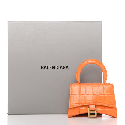 Balenciaga Shiny Calfskin Crocodile Embossed Hourglass Top Handle Bag Mini Orange 10 of 10