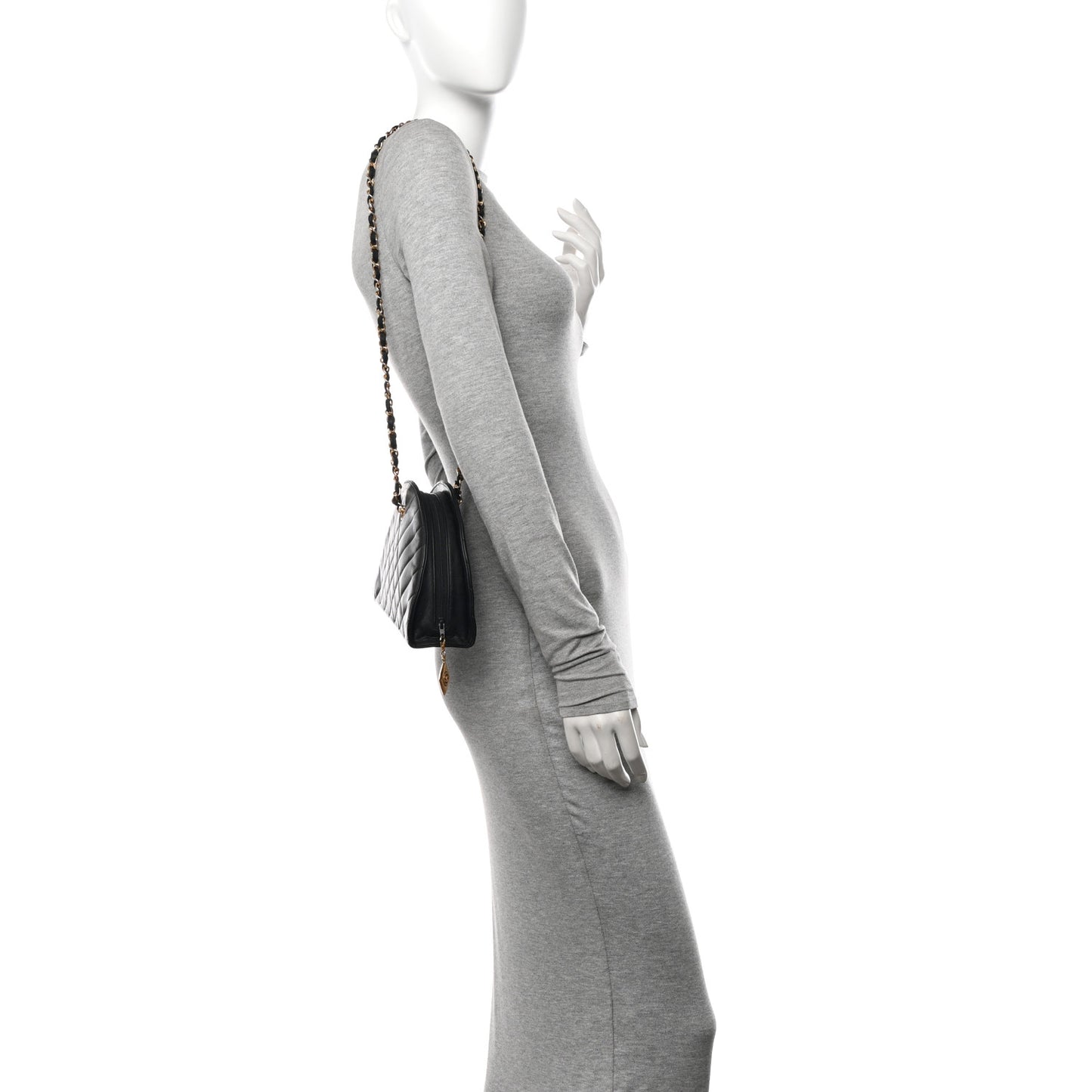 Lambskin Quilted Small Half Moon Clutch Black