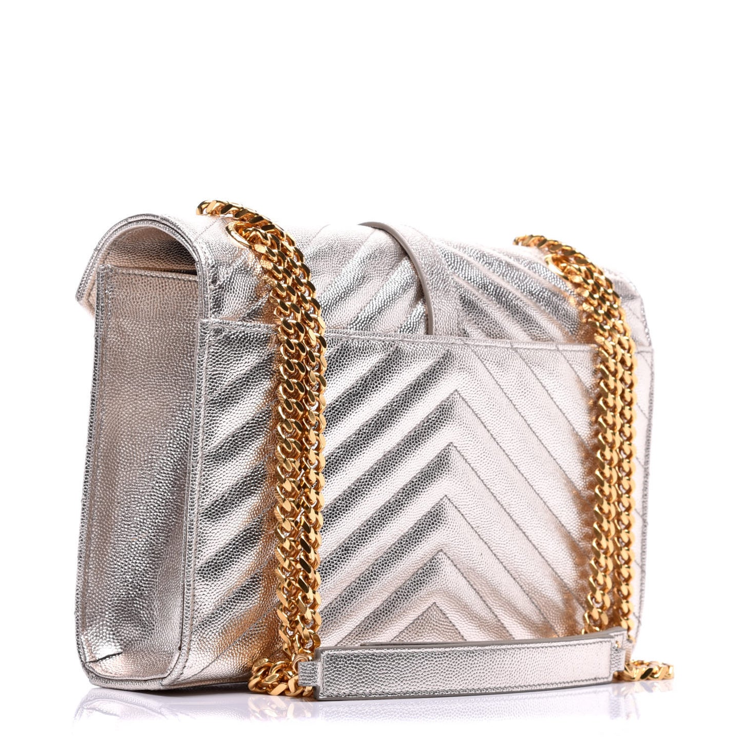Metallic Grain De Poudre Matelasse Chevron Medium Monogram Satchel Gold