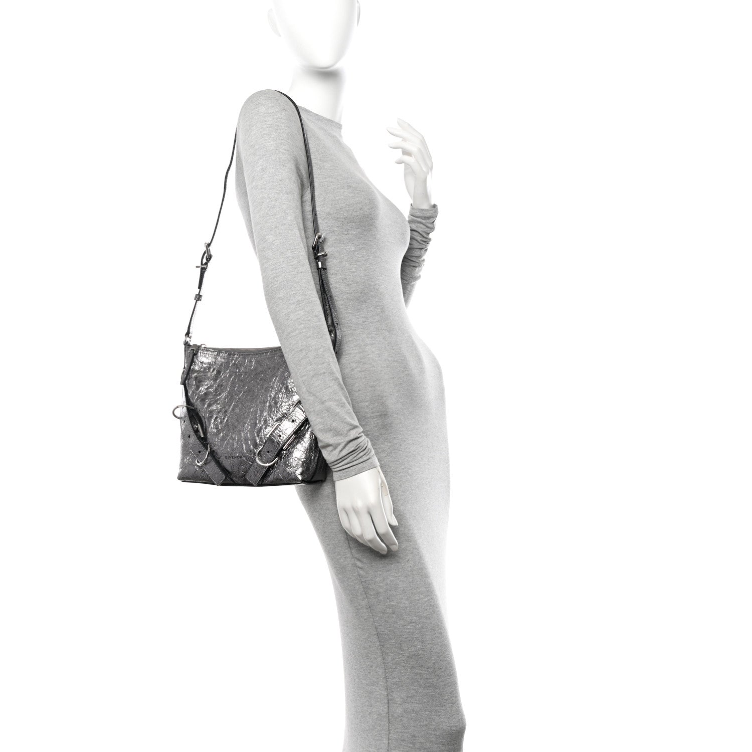 Givenchy Metallic Calfskin Small Voyou Bag Silver 2 of 10