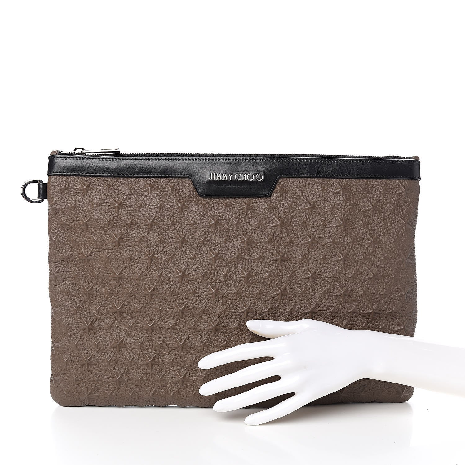 Jimmy Choo Grained Calfskin Star Embossed Derek Document Holder Taupe 2 of 6
