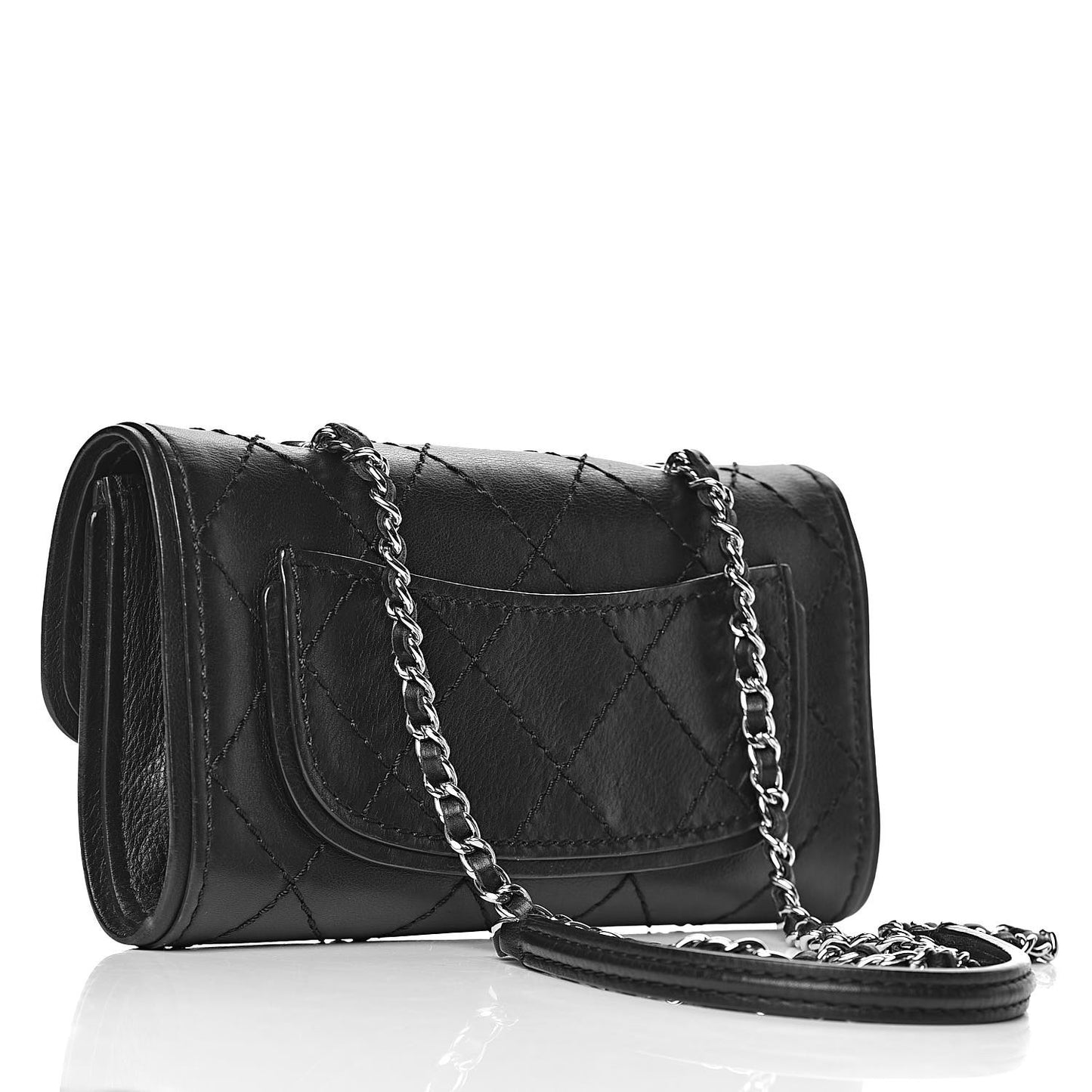 Calfskin Stitched Clutch Flap Black