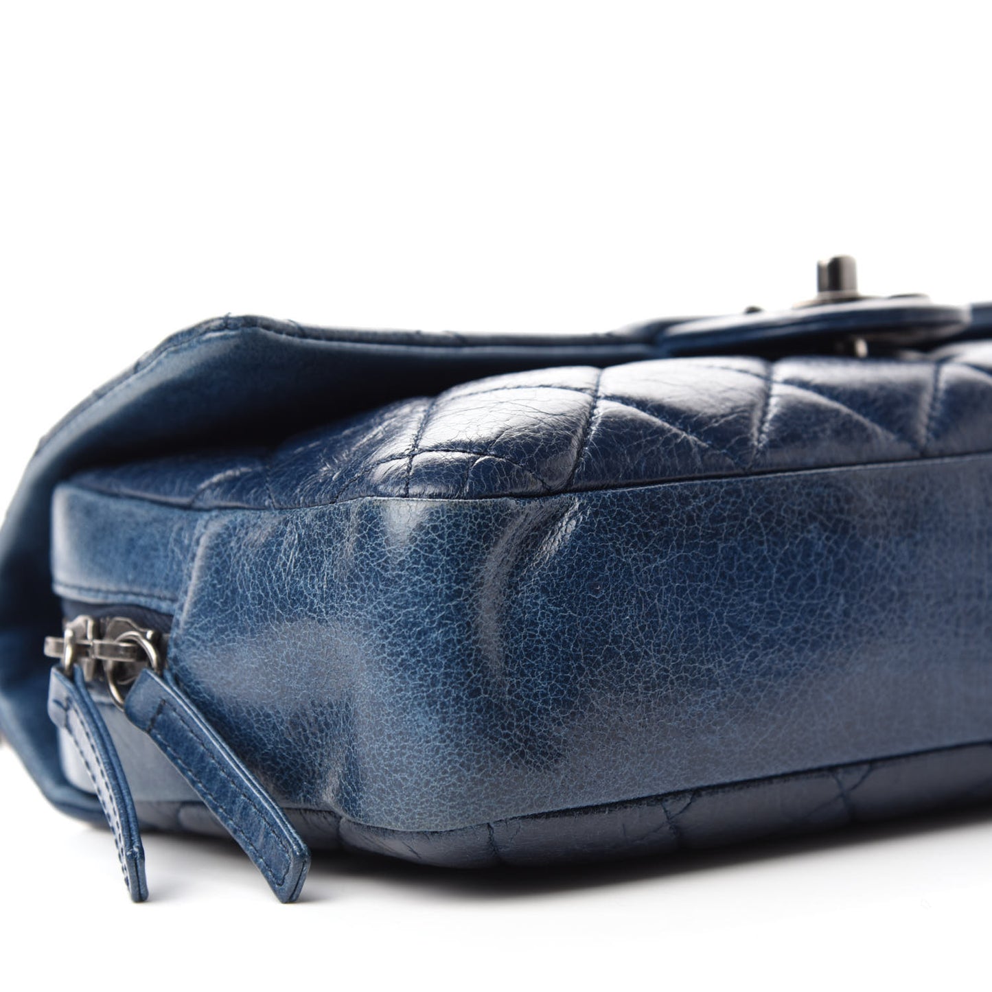 Glazed Calfskin Quilted Medium Duo Color Flap Blue