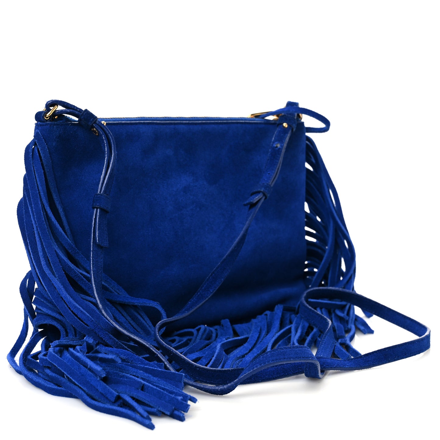 Suede Calfskin Small Fringe Crossbody Bag Blue