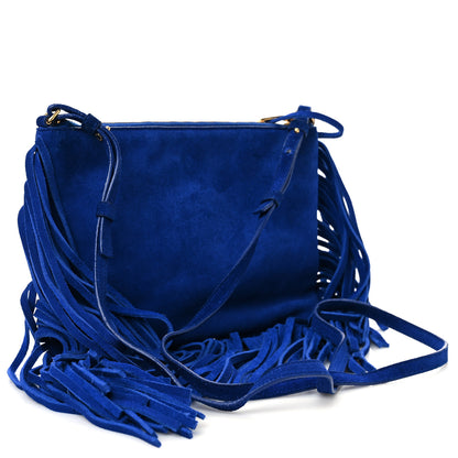 Saint Laurent Suede Calfskin Small Fringe Crossbody Bag Blue 2 of 12