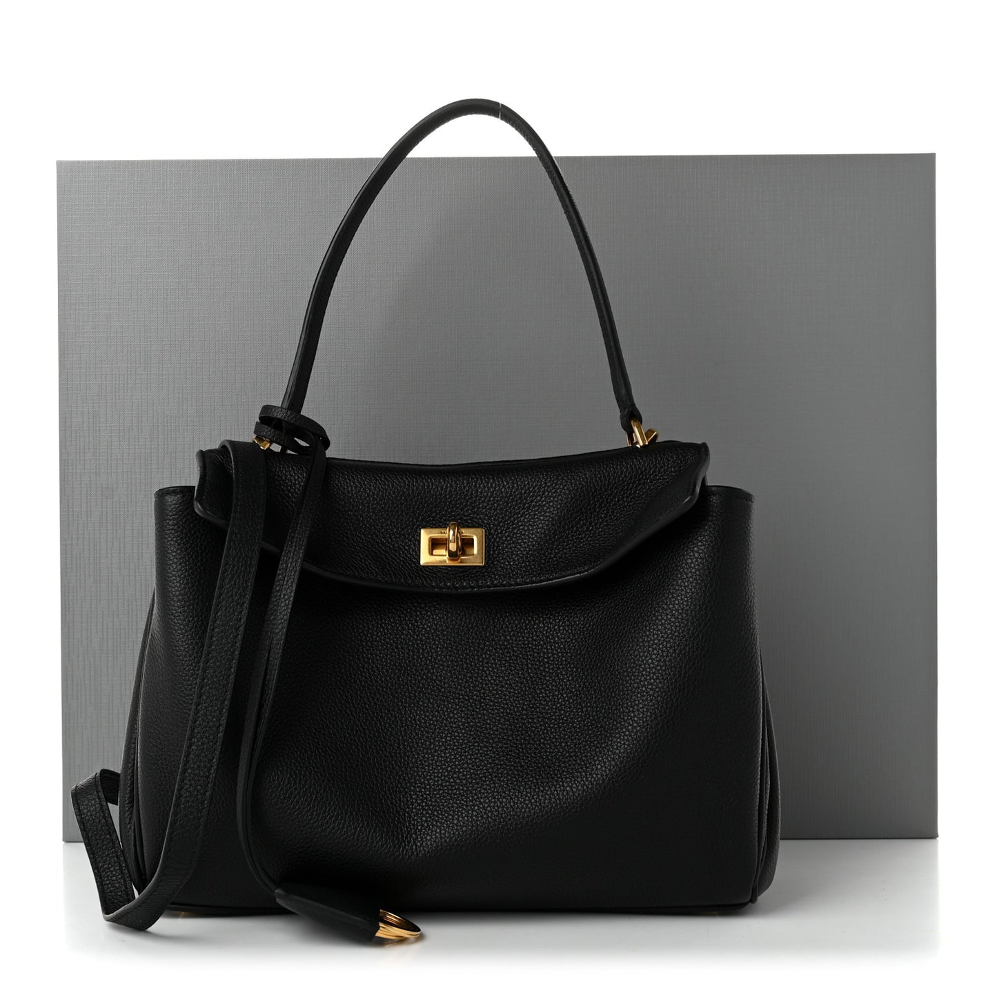 Grained Calfskin Small Rodeo Top Handle Handbag Black