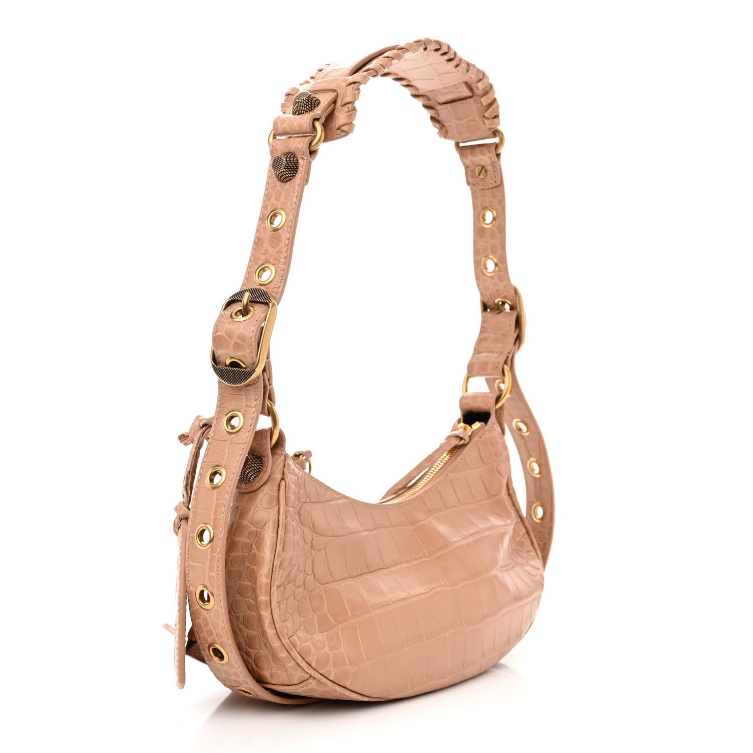 Balenciaga Extra Supple Calfskin Crocodile Embossed Le Cagole Shoulder Bag XS Nude Beige 3 of 10