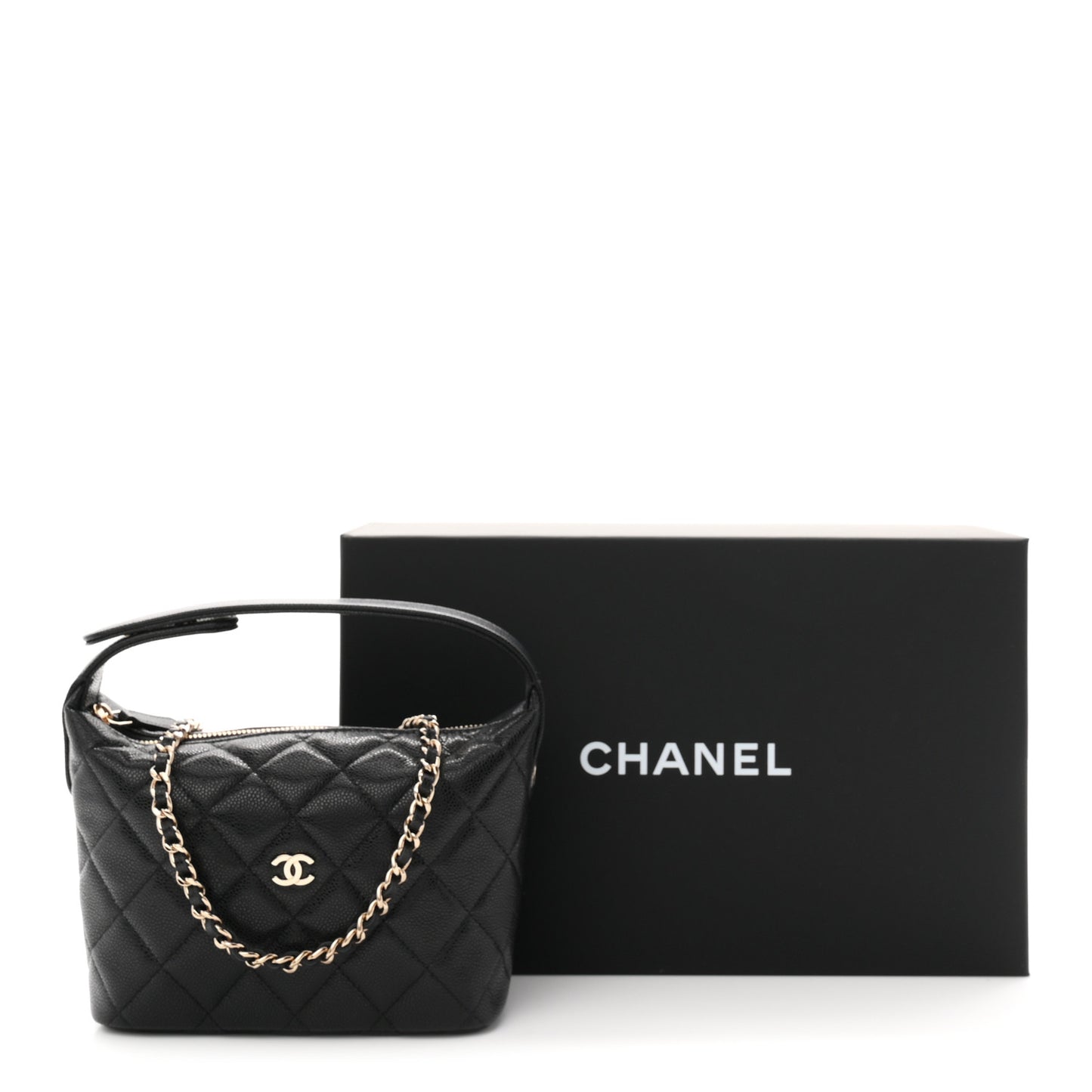 Caviar Quilted Hobo Clutch With Chain Black