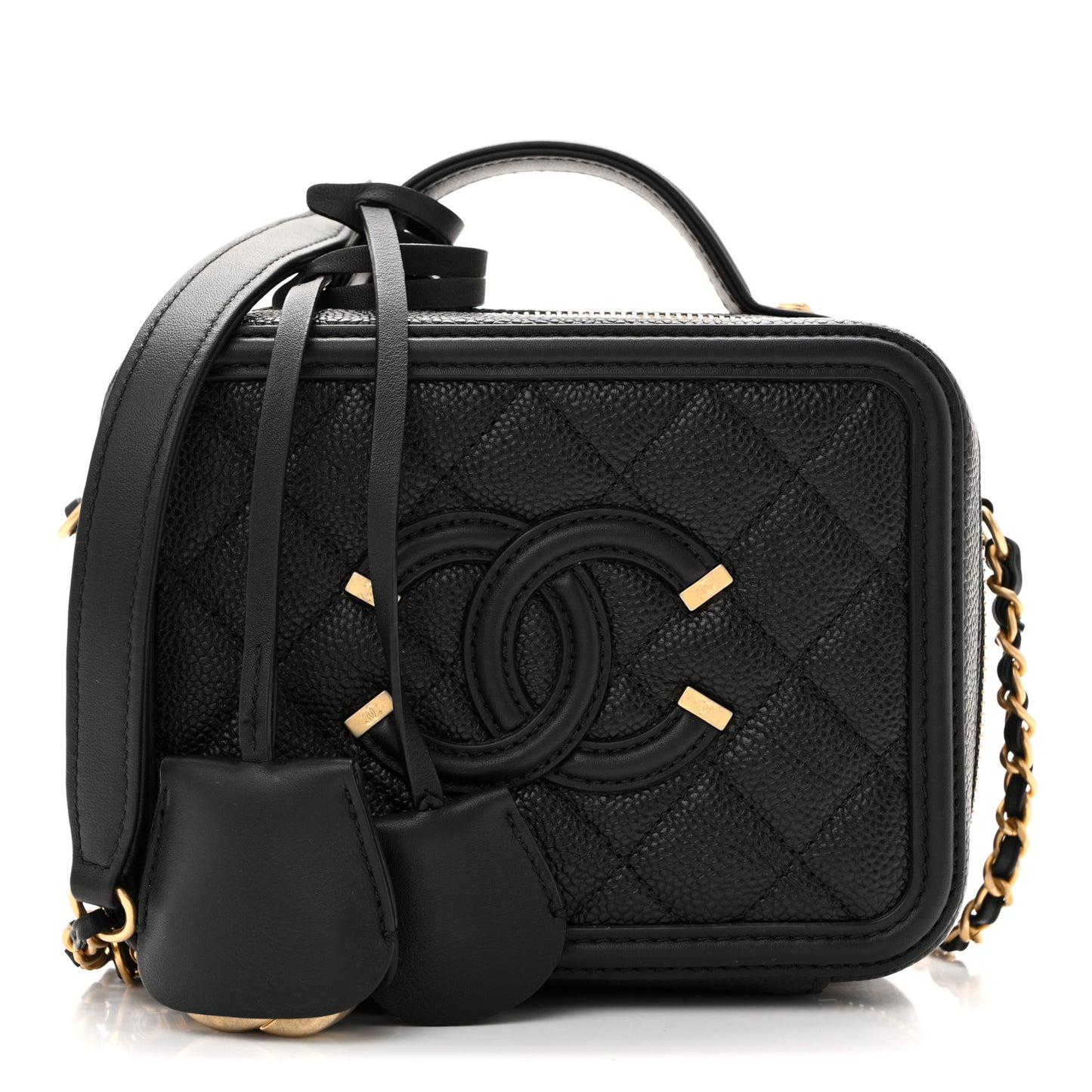 Caviar Quilted Small CC Filigree Vanity Case Black