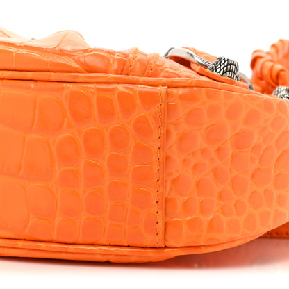 Balenciaga Extra Supple Calfskin Crocodile Embossed Le Cagole Shoulder Bag XS Pop Orange 8 of 12