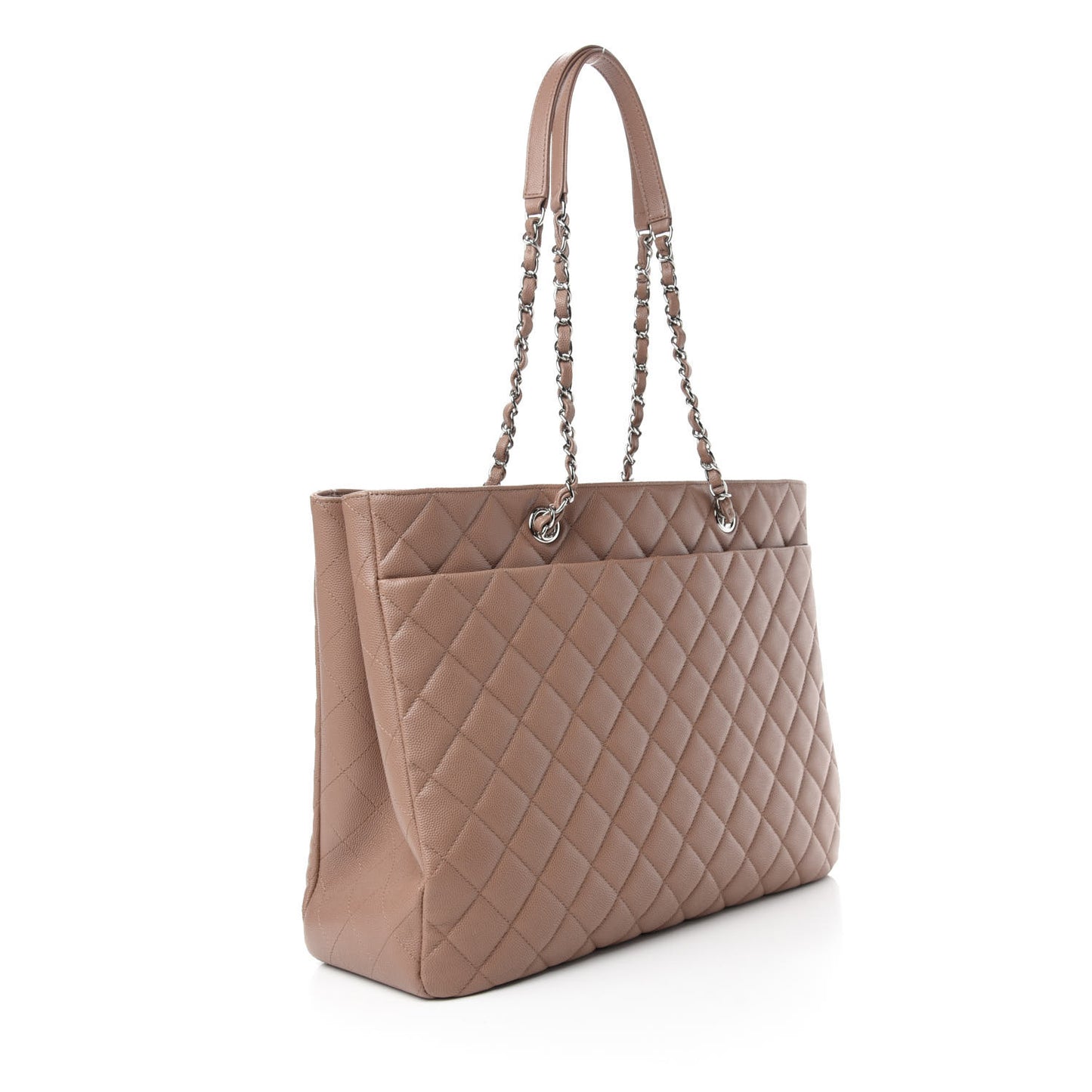 Caviar Quilted Large Shopping Tote Dark Beige