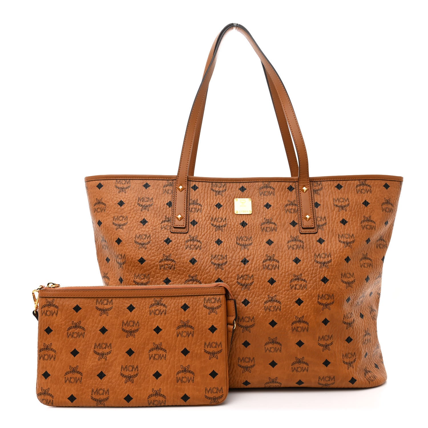 MCM Visetos Large Liz Reversible Shopper Tote Cognac 3 of 11
