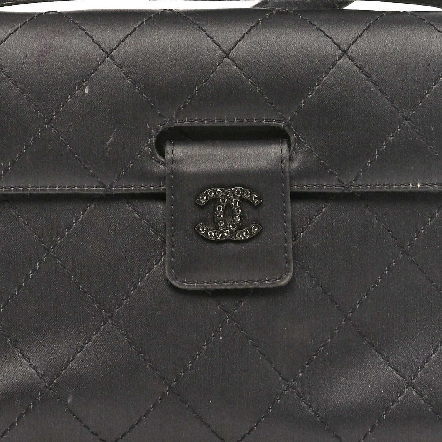 Chanel Satin Quilted Crystal CC Square Flap Grey 8 of 13