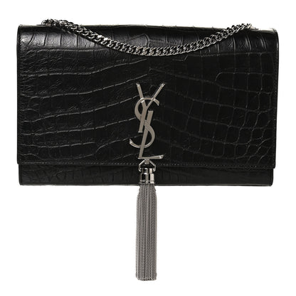 Saint Laurent Calfskin Crocodile Embossed Medium Classic Monogram Kate Tassel Satchel Black 2 of 12