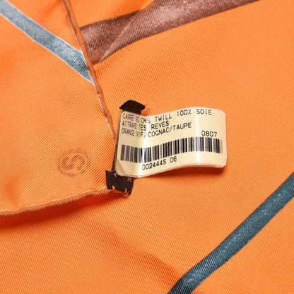 Hermes Silk Attrape Tes Reves Scarf 90 Orange Vif Cognac Taupe 6 of 6