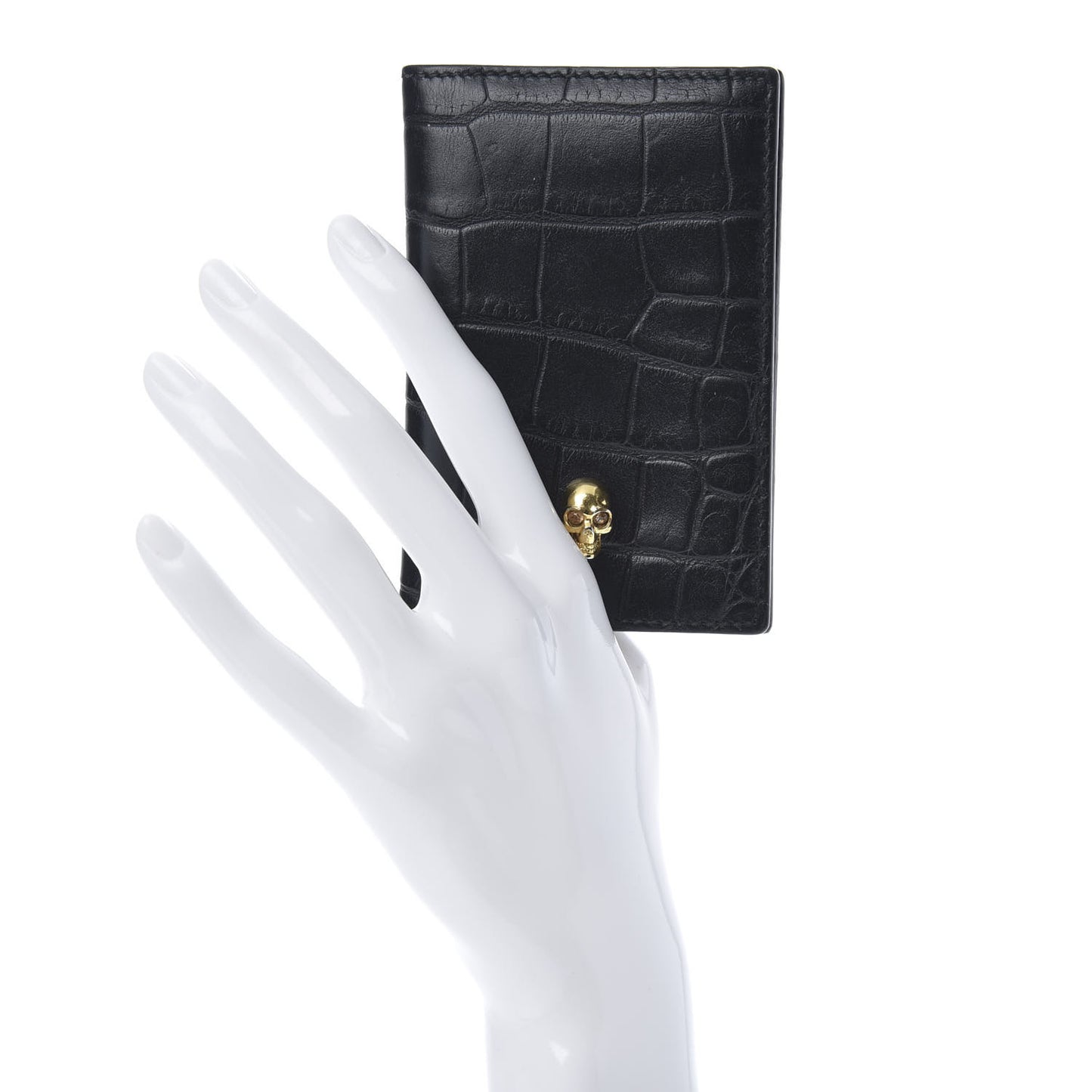 Calfskin Croc Embossed Skull Pocket Organizer Black