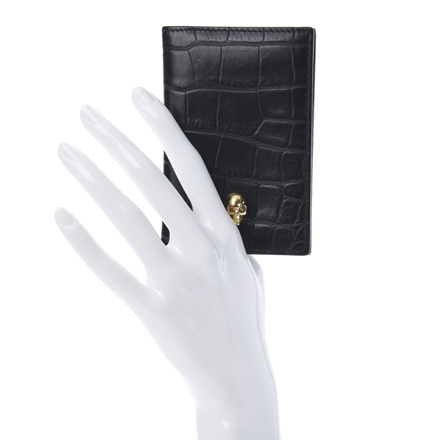 Alexander McQueen Calfskin Croc Embossed Skull Pocket Organizer Black 2 of 8