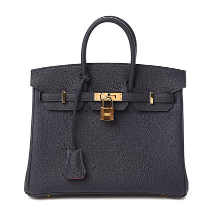 Hermes Togo Horseshoe Birkin 25 Bleu Nuit Rose Azalee 1 of 33