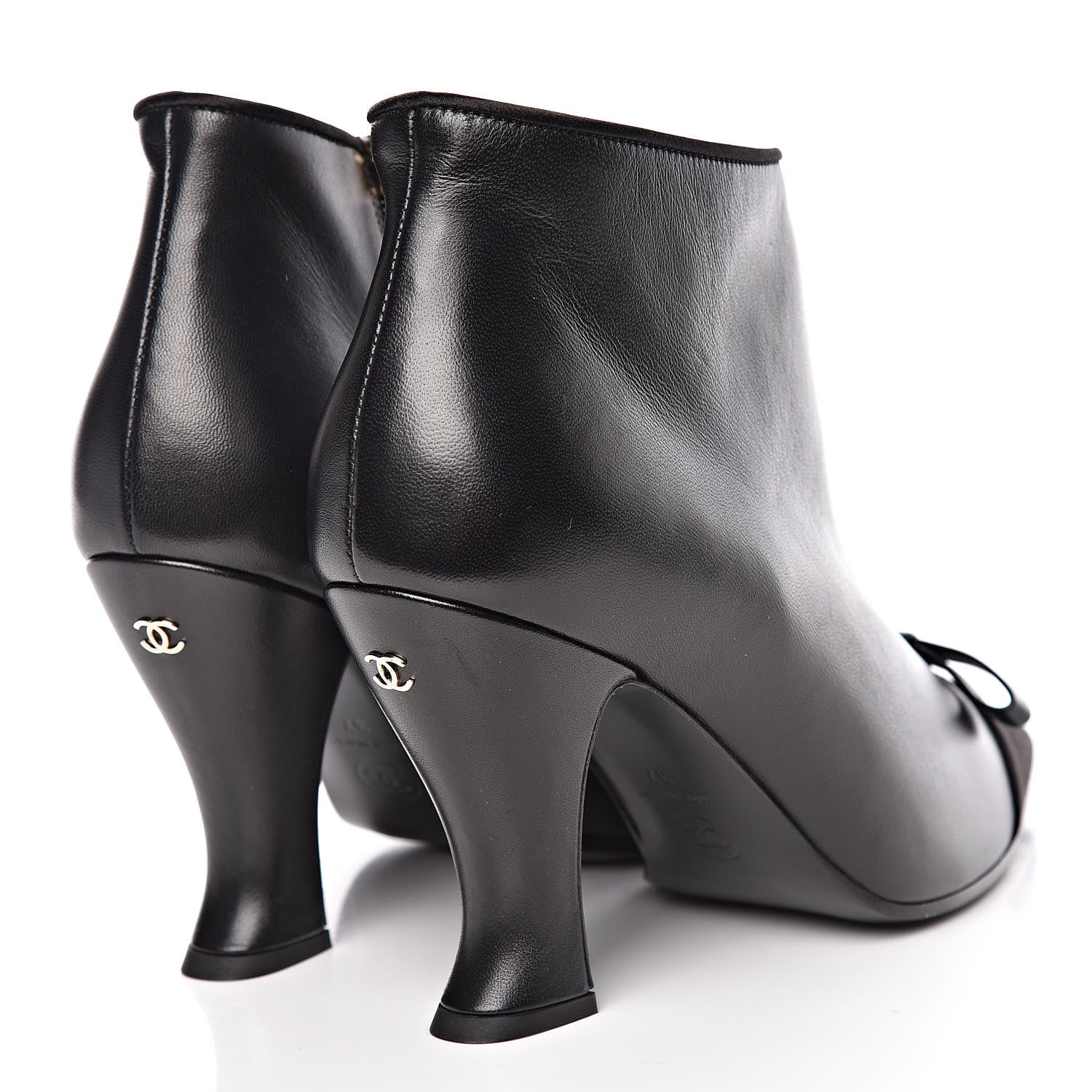 Chanel Lambskin Satin Pointed Toe CC Short Boots 37 Black 4 of 9