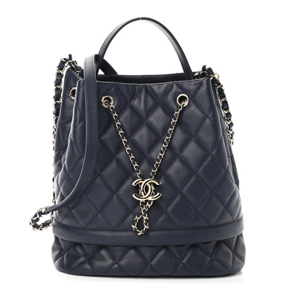 Chanel Caviar Quilted Rolled Up Bucket Drawstring Bag Navy 1 of 9