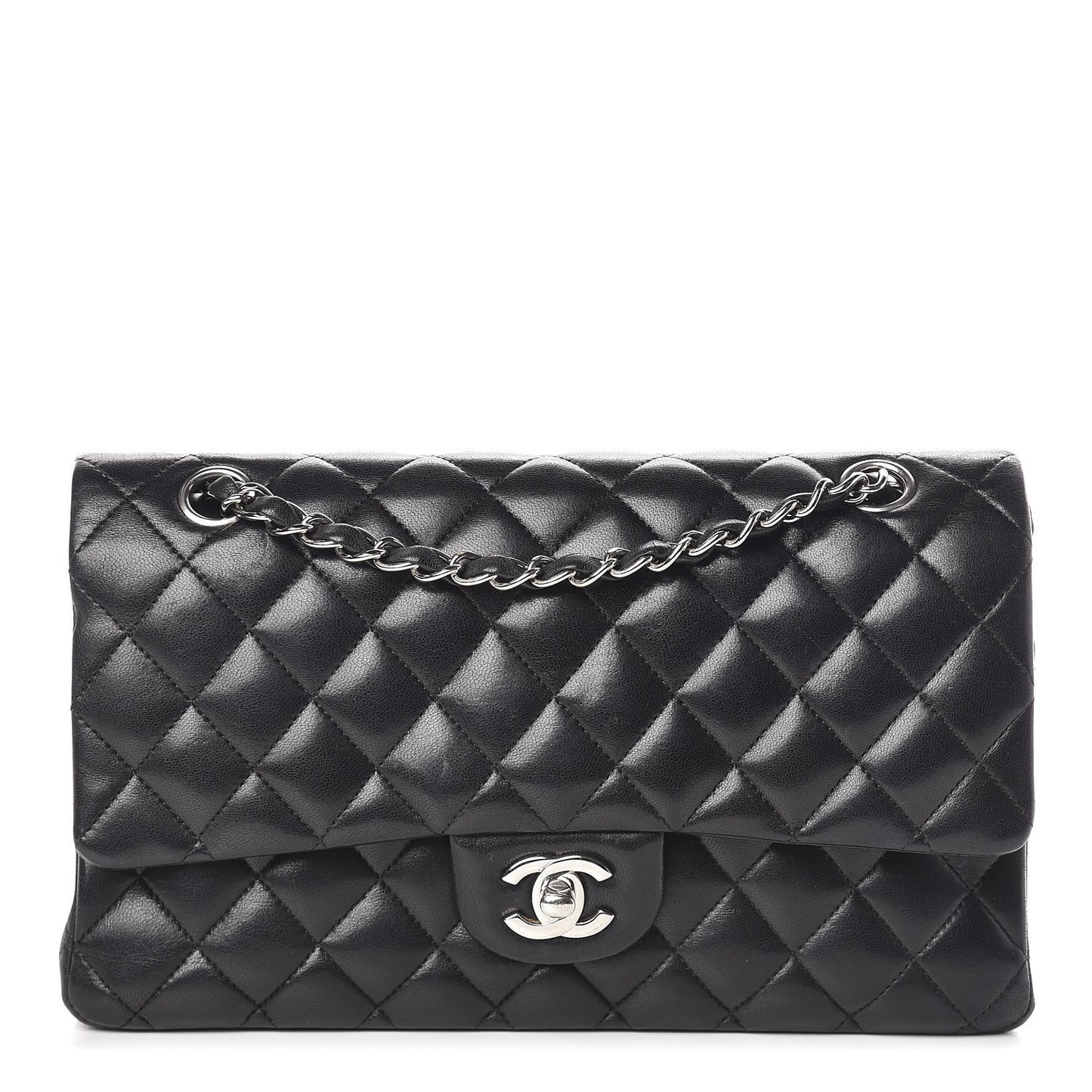 Lambskin Quilted Medium Double Flap Black