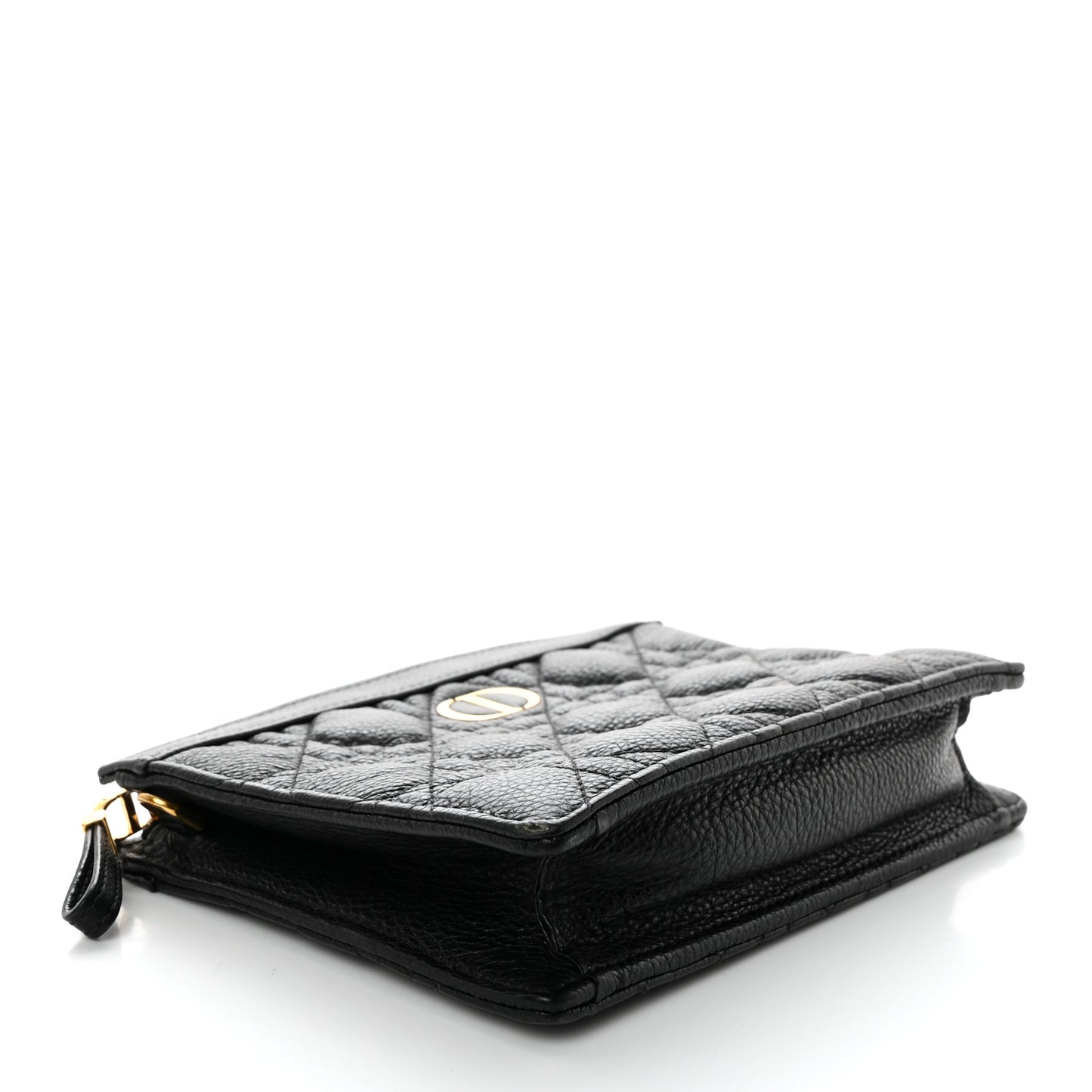 Calfskin Cannage Caro Zipped Pouch With Chain Black