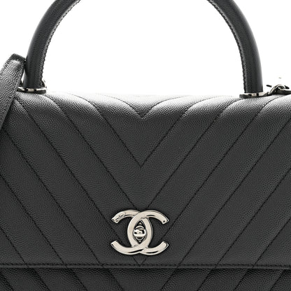 Chanel Caviar Chevron Quilted Small Coco Handle Flap Dark Grey 8 of 12
