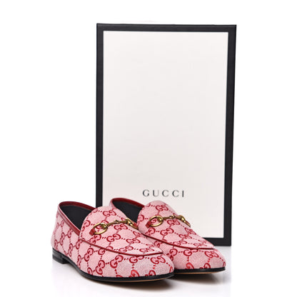 Gucci Canvas GG Monogram Horsebit Womens Jordaan Loafers 37.5 Gardenia Hibiscus Red 9 of 9