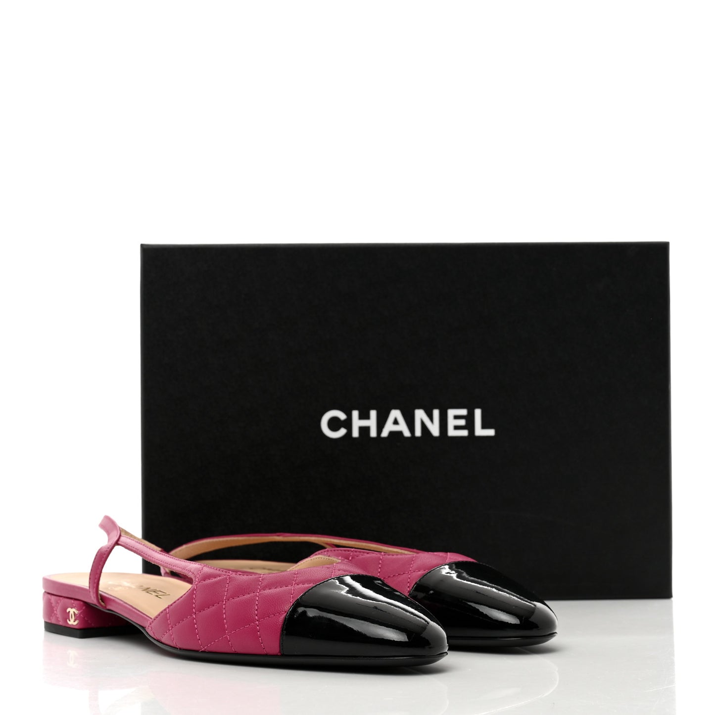 Lambskin Patent Cap Toe CC Slingback Flats 40 Pink Black