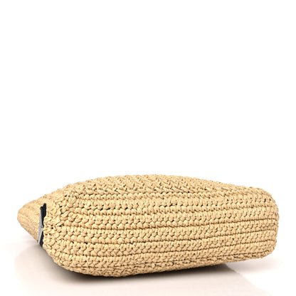 Prada Yarn Raffia Effect Crochet Embroidered Small Logo Tote Naturale 4 of 8