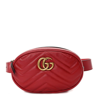 Gucci Calfskin Matelasse GG Marmont Belt Bag 75 30 Hibiscus Red 1 of 9